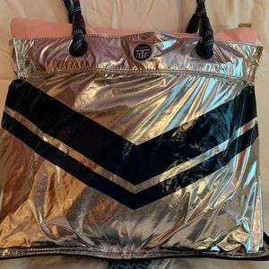 PACKABLE TORY SPORT SILVER FOIL CHEVRON TOTE